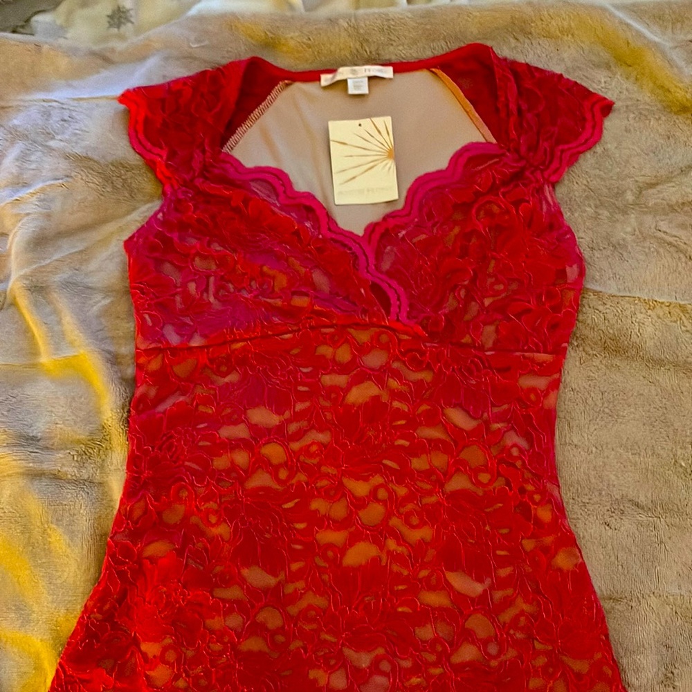 Beautiful Cap Sleeve Lace Top by Boston Proper Size Sm. Color is Forget Me Not